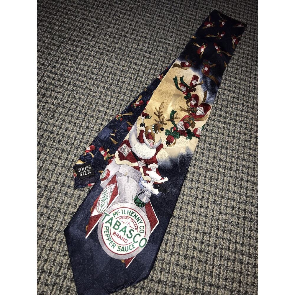 Tabasco Brand Santa Claus Train Tie 100% Silk Mens Christmas Holiday Multicolor